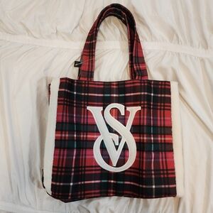Victoria's Secret red green white plaid tote bag NWT